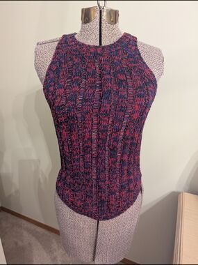 Club Monaco Navy and Pink Marled Ribbed Tank